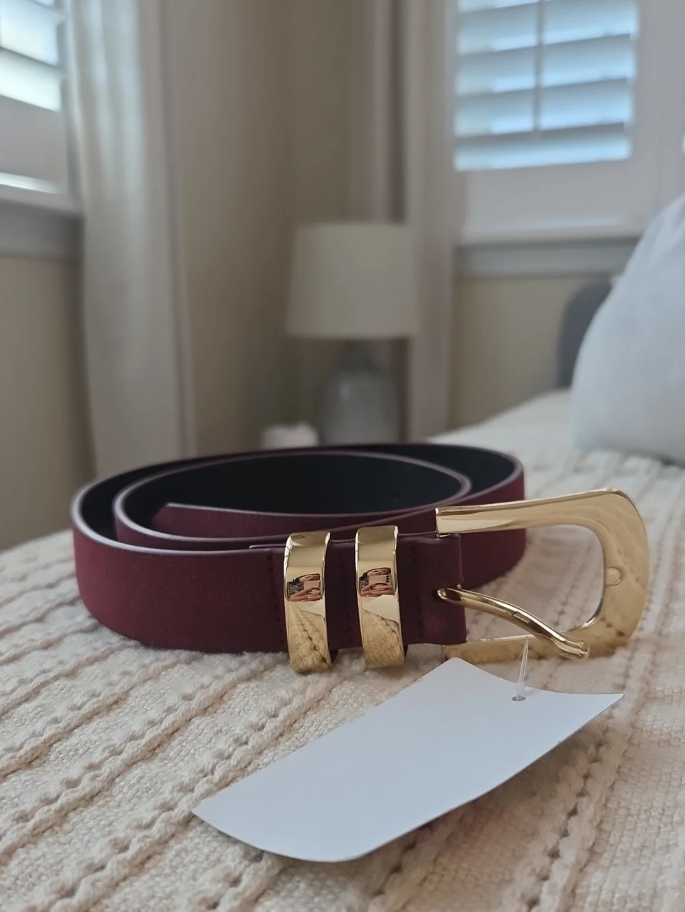Nordstrom Oxblood Suede Leather Belt with Gold Buckle